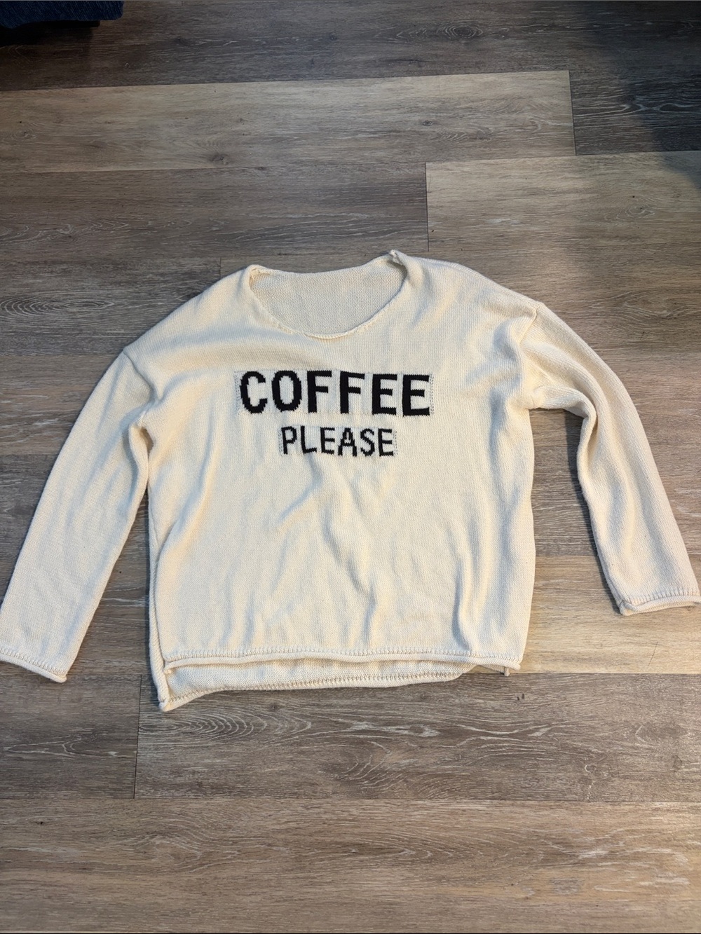 'Coffee Please' Cream Knit Pullover